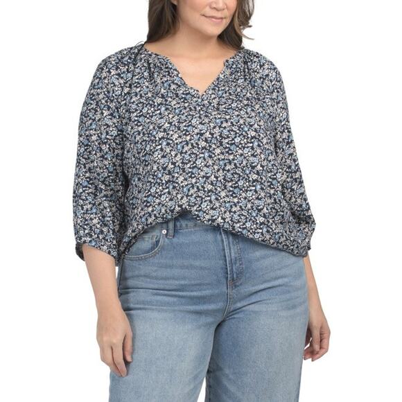 NWT Jones & Co Jones New York Plus Split Neck Floral Blouse - 1X - Picture 1 of 4